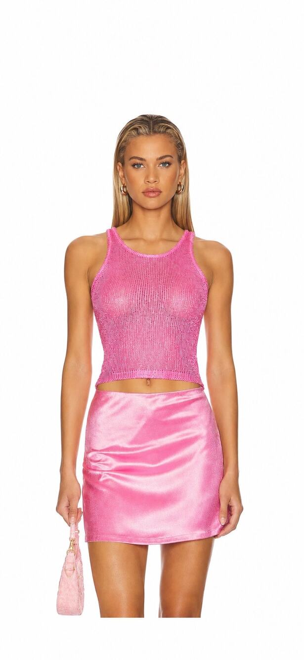 Superdown Sheer Knit Tank Top NWT S Pink Barbiecore Dopamine Mesh Coquette